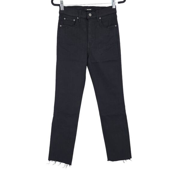 GRLFRND Reed High Rise Slim Leg Cropped Raw Hem Jeans In Black Magic Size 25 - Picture 2 of 7